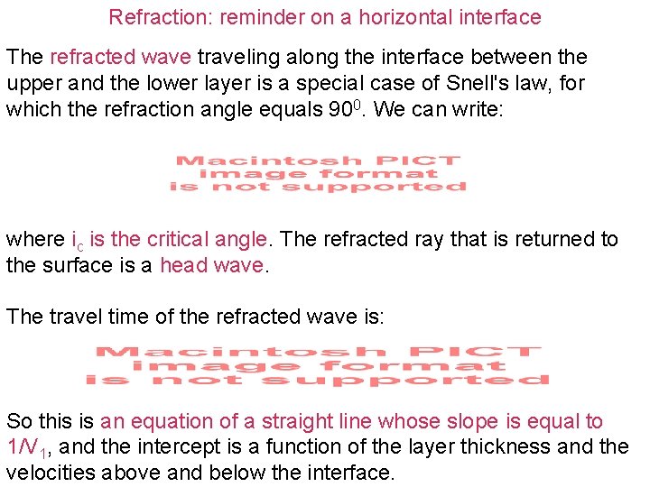 Refraction: reminder on a horizontal interface The refracted wave traveling along the interface between