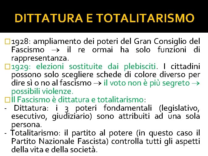 DITTATURA E TOTALITARISMO � 1928: ampliamento dei poteri del Gran Consiglio del Fascismo il