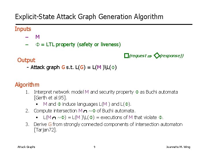 Explicit-State Attack Graph Generation Algorithm Inputs – – M = LTL property (safety or Explicit-State Attack Graph Generation Algorithm Inputs – – M = LTL property (safety or