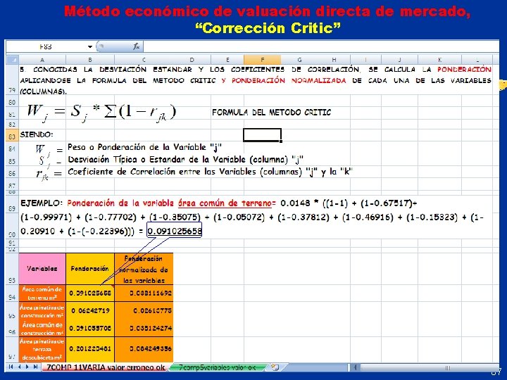 Método económico de valuación directa de mercado, “Corrección Critic” 67 