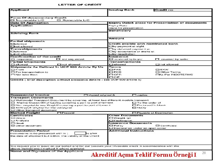 Akreditif Açma Teklif Formu Örneği I 28 