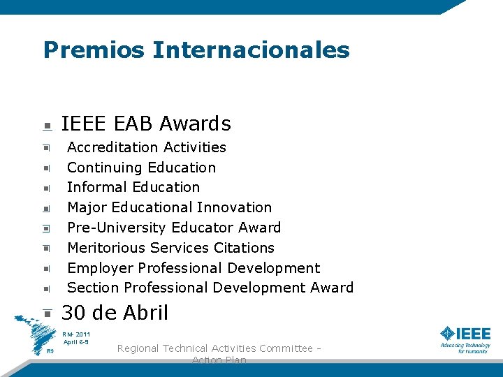 Premios Internacionales IEEE EAB Awards Accreditation Activities Continuing Education Informal Education Major Educational Innovation