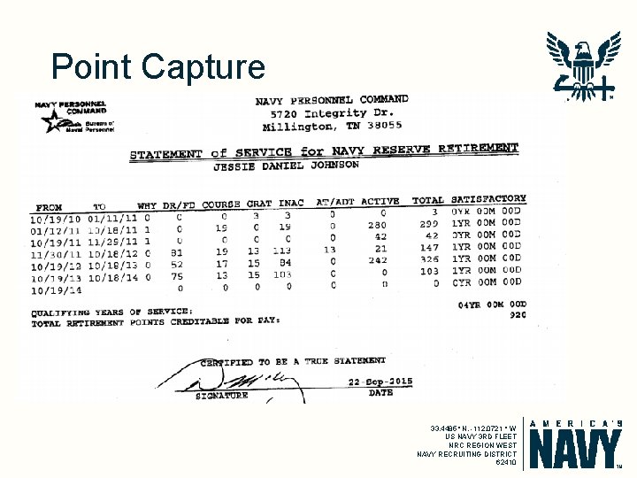 Point Capture 33. 4485° N, -112. 0721 ° W US NAVY 3 RD FLEET