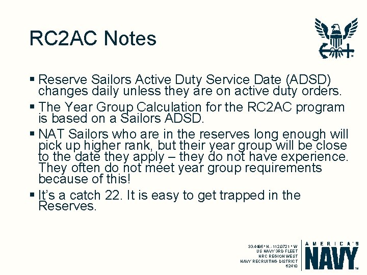 RC 2 AC Notes § Reserve Sailors Active Duty Service Date (ADSD) changes daily