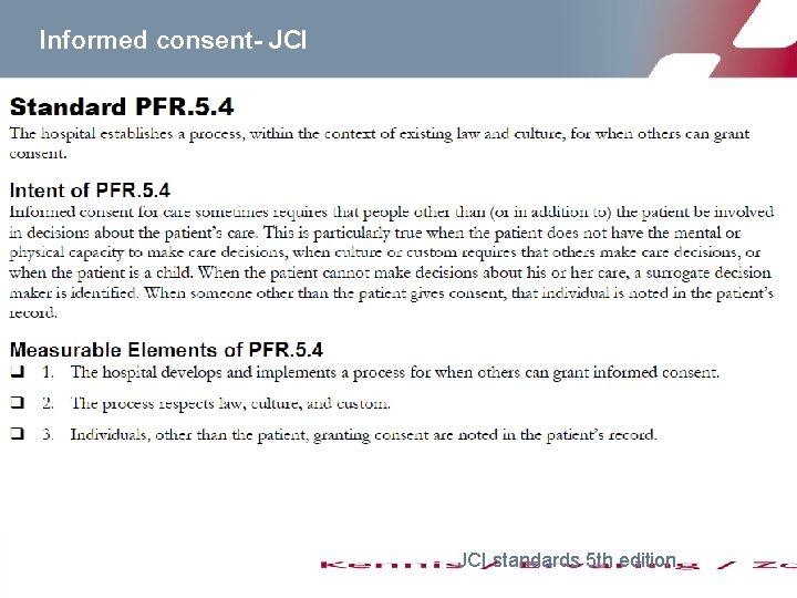 Informed consent- JCI standards 5 th edition 