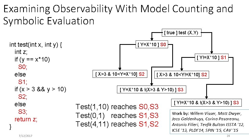 Examining Observability With Model Counting and Symbolic Evaluation [ true ] test (X, Y)