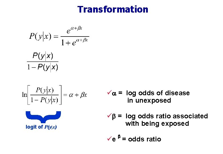 Transformation { ü = log odds of disease in unexposed logit of P(y|x) ü