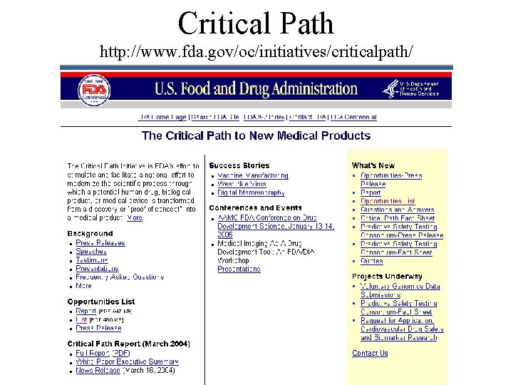 Critical Path http: //www. fda. gov/oc/initiatives/criticalpath/ 