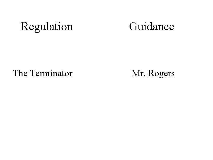 Regulation Guidance The Terminator Mr. Rogers 