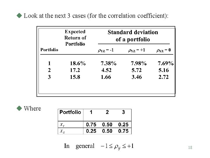 u Look at the next 3 cases (for the correlation coefficient): u Where 18