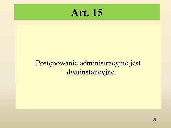 Art. 15 Postępowanie administracyjne jest dwuinstancyjne. 58 