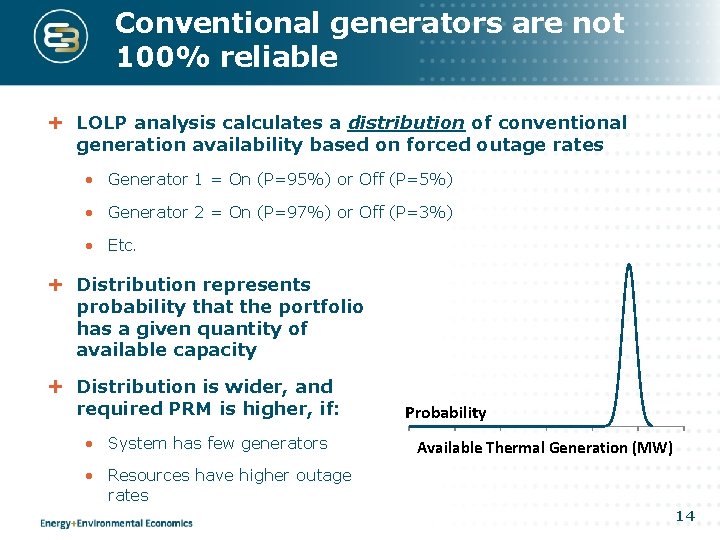 Conventional generators are not 100% reliable LOLP analysis calculates a distribution of conventional generation