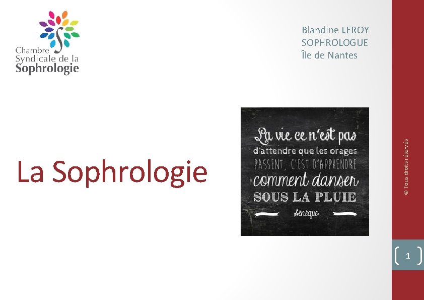 La Sophrologie © Tous droits réservés Blandine LEROY SOPHROLOGUE Île de Nantes 1 