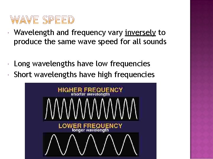  Wavelength and frequency vary inversely to produce the same wave speed for all