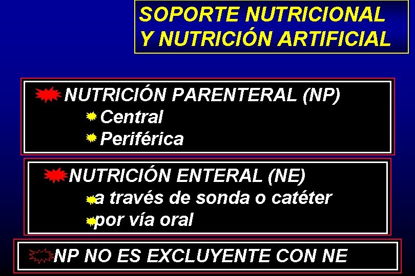 SOPORTE NUTRICIONAL Y NUTRICIÓN ARTIFICIAL NUTRICIÓN PARENTERAL (NP) Central Periférica NUTRICIÓN ENTERAL (NE) a