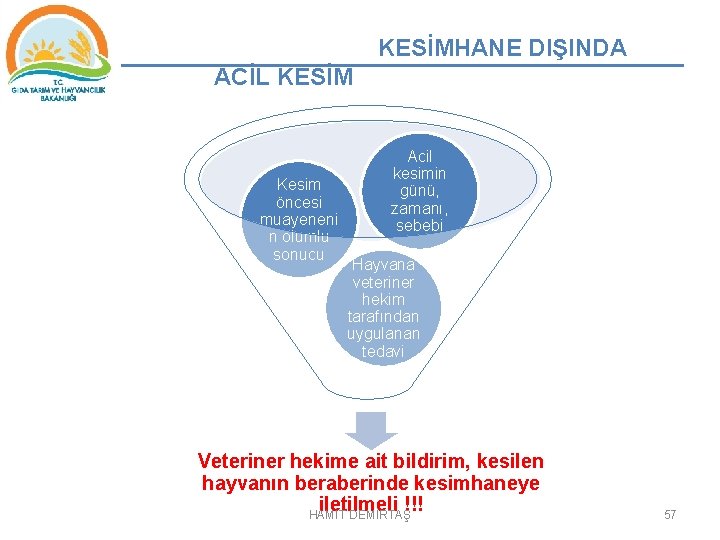 KESİMHANE DIŞINDA ACİL KESİM Kesim öncesi muayeneni n olumlu sonucu Acil kesimin günü, zamanı,