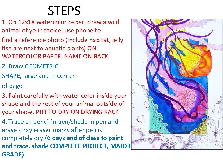 STEPS 1. On 12 x 18 watercolor paper, draw a wild animal of your