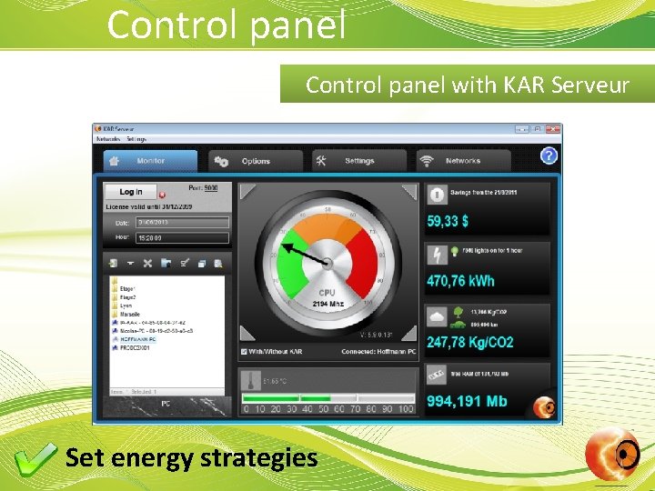 Control panel with KAR Serveur Set energy strategies 