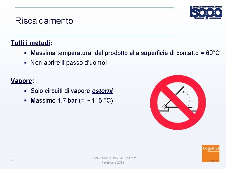 Riscaldamento Tutti i metodi: Massima temperatura del prodotto alla superficie di contatto = 60°C