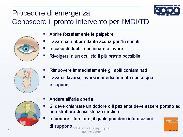 Procedure di emergenza Conoscere il pronto intervento per l’MDI/TDI Aprire forzatamente le palpebre Rimuovere