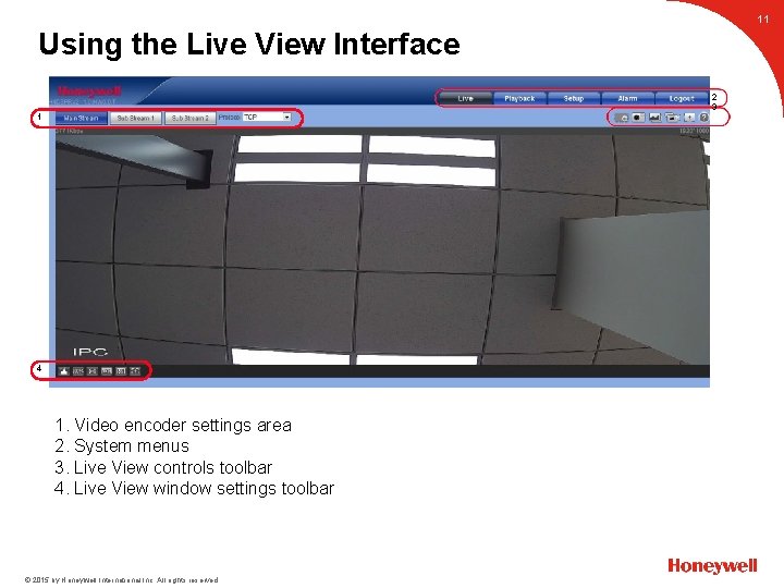 11 Using the Live View Interface 2 3 1 4 1. Video encoder settings