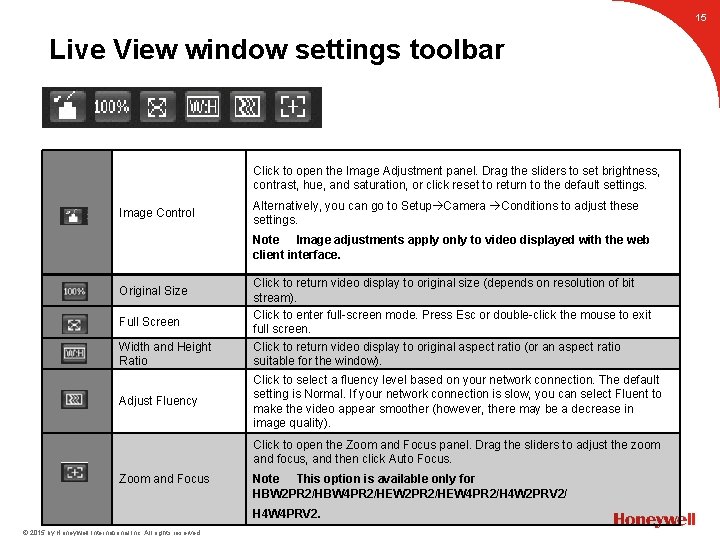 15 Live View window settings toolbar Click to open the Image Adjustment panel. Drag