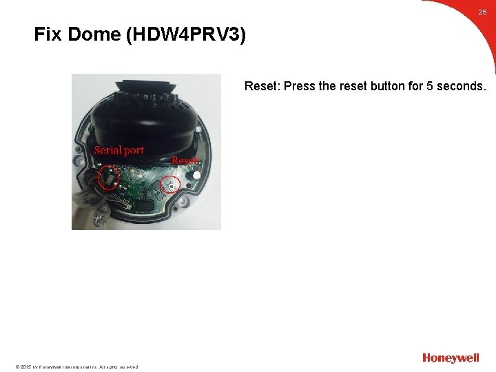 25 Fix Dome (HDW 4 PRV 3) Reset: Press the reset button for 5