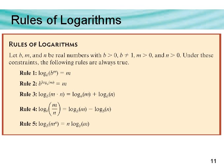 Rules of Logarithms 11 