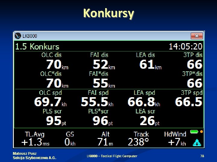 Konkursy Mateusz Pusz Sekcja Szybowcowa A. G. LK 8000 – Tactical Flight Computer 78