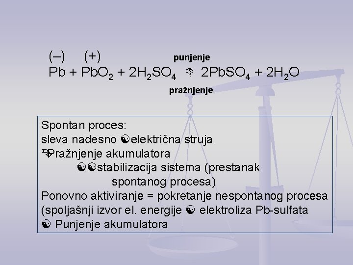 (–) (+) punjenje Pb + Pb. O 2 + 2 H 2 SO 4