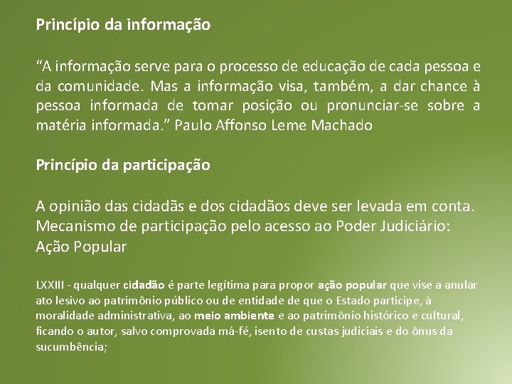 Princípio da informação “A informação serve para o processo de educação de cada pessoa