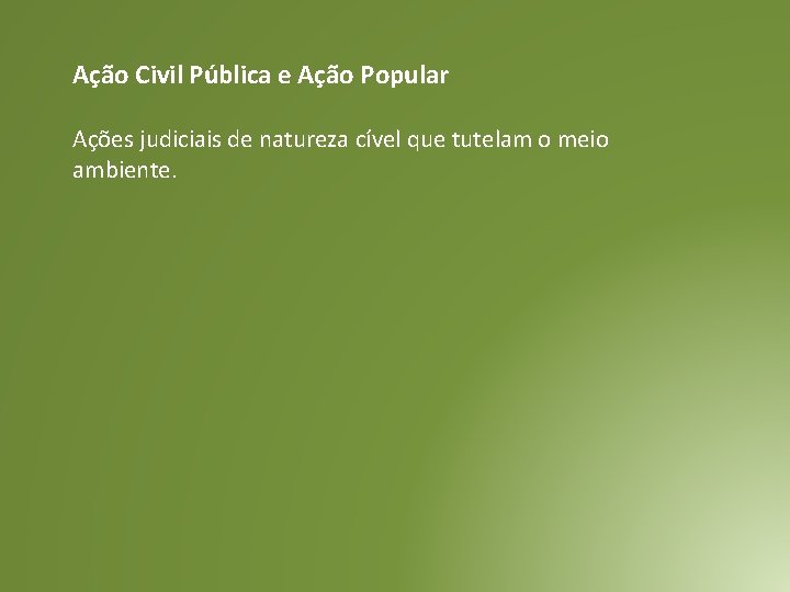 Ação Civil Pública e Ação Popular Ações judiciais de natureza cível que tutelam o