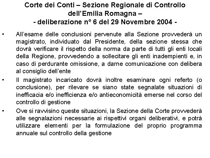 Corte dei Conti – Sezione Regionale di Controllo dell’Emilia Romagna – - deliberazione n°