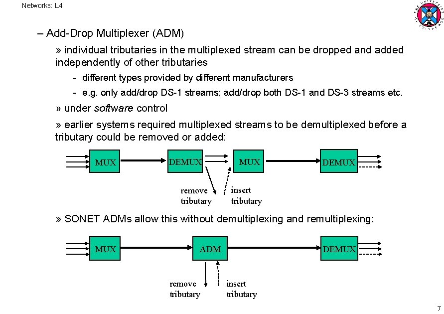 Networks: L 4 – Add Drop Multiplexer (ADM) » individual tributaries in the multiplexed