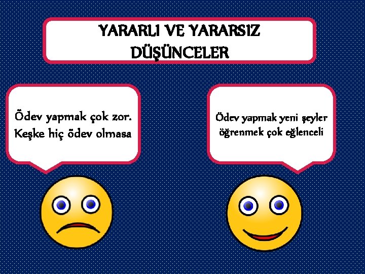 YARARLI VE YARARSIZ DÜŞÜNCELER Ödev yapmak çok zor. Keşke hiç ödev olmasa Ödev yapmak