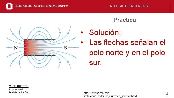 FACULTAD DE INGENIERÍA Practica • Solución: • Las flechas señalan el polo norte y