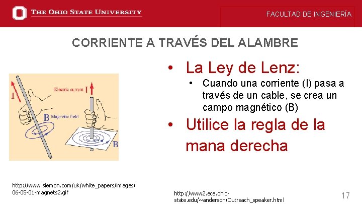 FACULTAD DE INGENIERÍA CORRIENTE A TRAVÉS DEL ALAMBRE • La Ley de Lenz: •