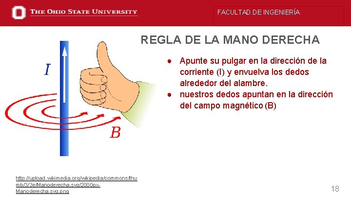 FACULTAD DE INGENIERÍA REGLA DE LA MANO DERECHA ● Apunte su pulgar en la