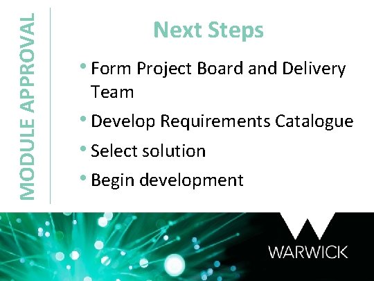 MODULE APPROVAL Next Steps • Form Project Board and Delivery Team • Develop Requirements