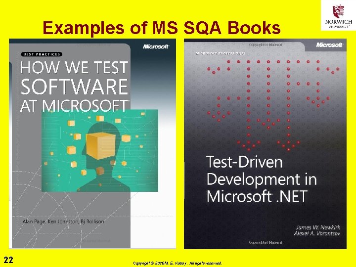 Examples of MS SQA Books 22 Copyright © 2020 M. E. Kabay. All rights