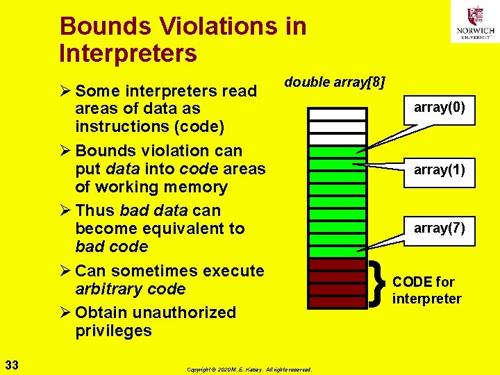 Bounds Violations in Interpreters Ø Some interpreters read areas of data as instructions (code)