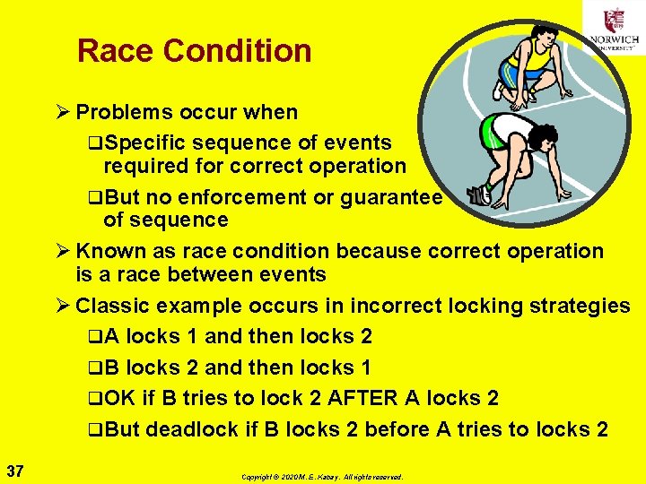 Race Condition Ø Problems occur when q. Specific sequence of events required for correct