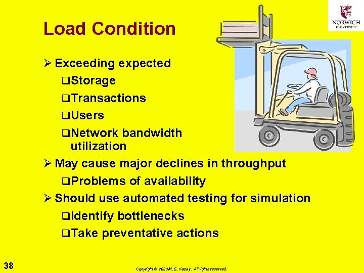 Load Condition Ø Exceeding expected q. Storage q. Transactions q. Users q. Network bandwidth