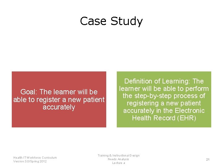 Case Study Goal: The learner will be able to register a new patient accurately