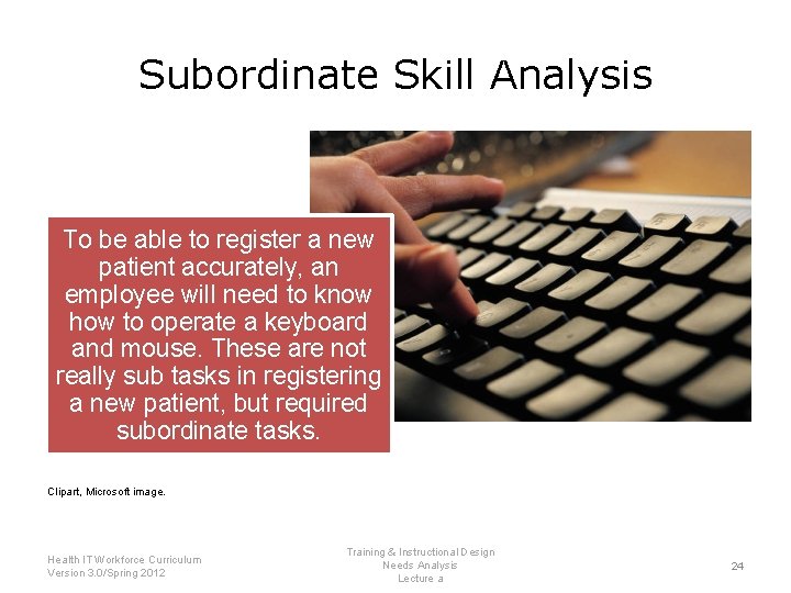 Subordinate Skill Analysis To be able to register a new patient accurately, an employee