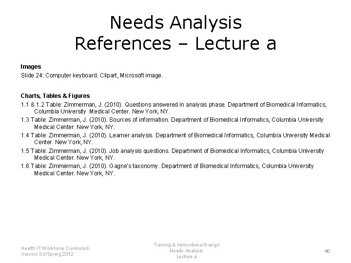 Needs Analysis References – Lecture a Images Slide 24: Computer keyboard. Clipart, Microsoft image.