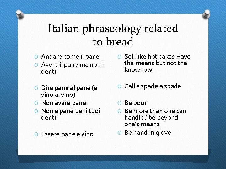 Italian phraseology related to bread O Andare come il pane O Avere il pane