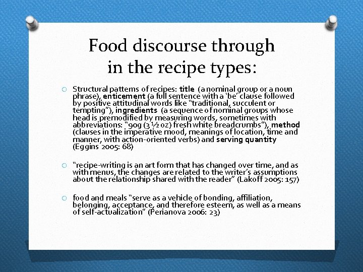 Food discourse through in the recipe types: O Structural patterns of recipes: title (a