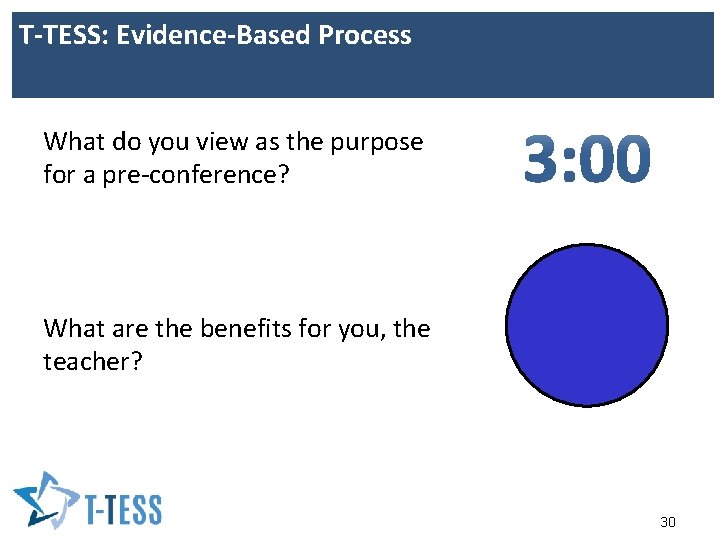 T-TESS: Evidence-Based Process What do you view as the purpose for a pre-conference? 3: