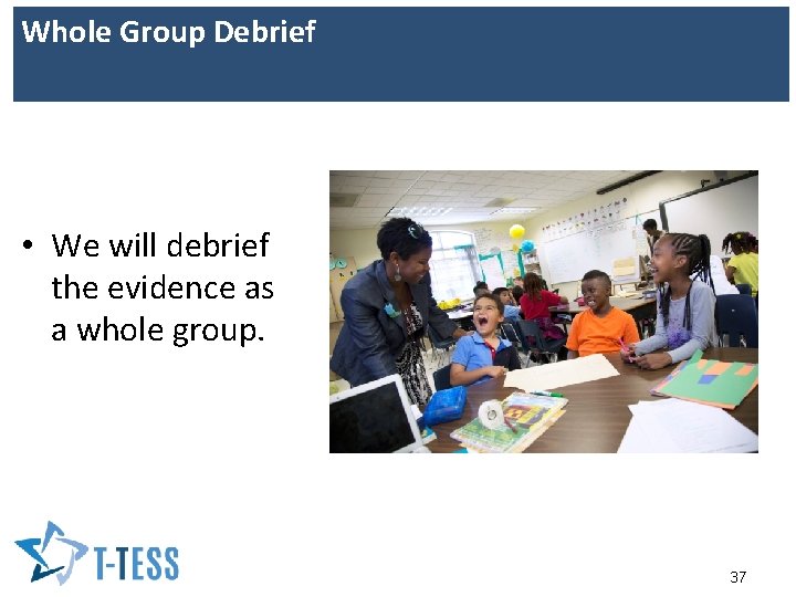 Whole Group Debrief • We will debrief the evidence as a whole group. 37